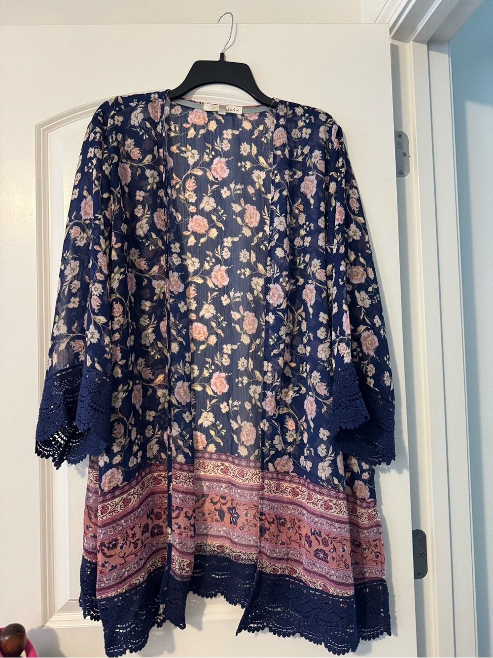 Rewind Navy + Pink Floral Sheer Kimono Jacket